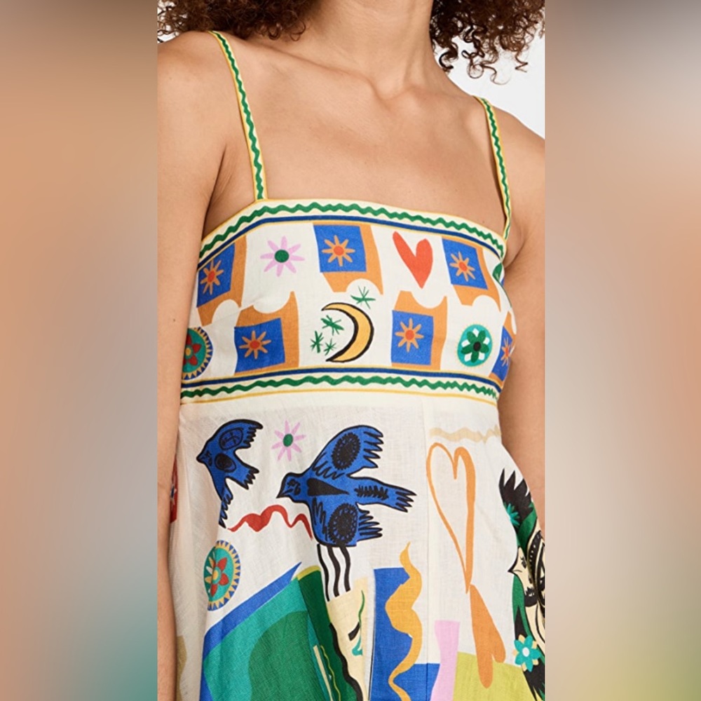 Soleil Full Skirt LINEN Sundress, Mixed Media Luxury Print - Picture 7 of 12
